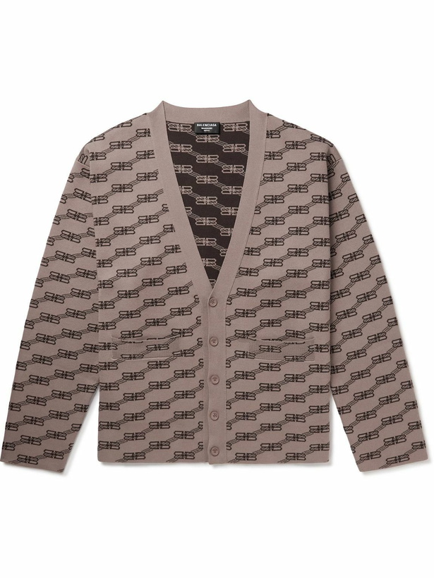 Photo: Balenciaga - Logo Intarsia-Knit Cardigan - Neutrals