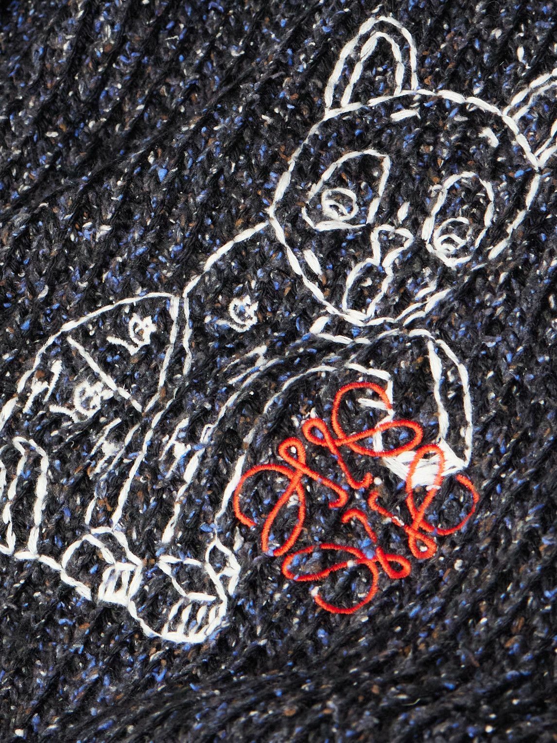 LOEWE - Fringed Embroidered Knitted Scarf