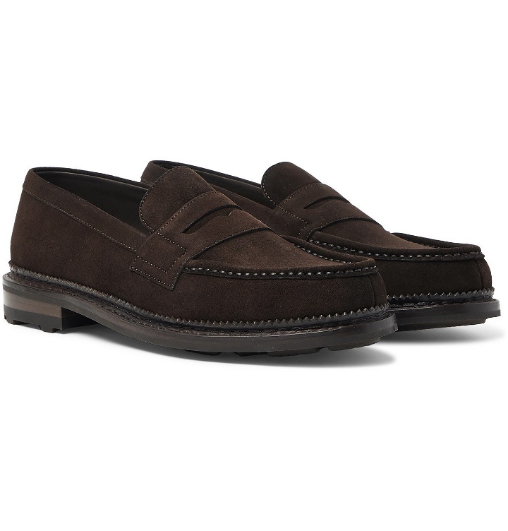 Photo: J.M. Weston - Suede Penny Loafers - Brown