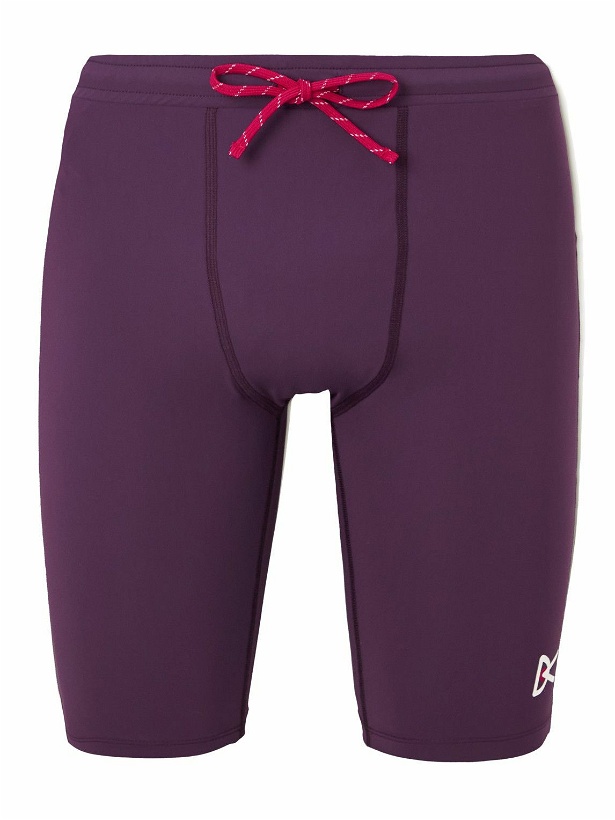 Photo: DISTRICT VISION - TomTom Half Tight Logo-Print Stretch Tech-Shell Drawstring Shorts - Purple