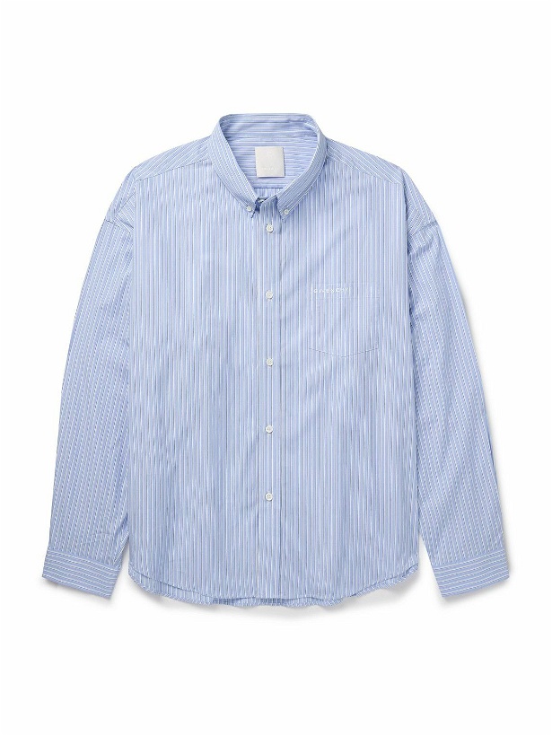 Photo: Givenchy - Logo-Embroidered Button-Down Collar Striped Cotton-Poplin Shirt - Blue