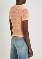 Chloe Logo-intarsia Open-knit Cotton T-shirt Orange Light