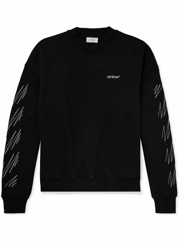 Photo: Off-White - Logo-Print Embroidered Cotton-Jersey Sweatshirt - Black