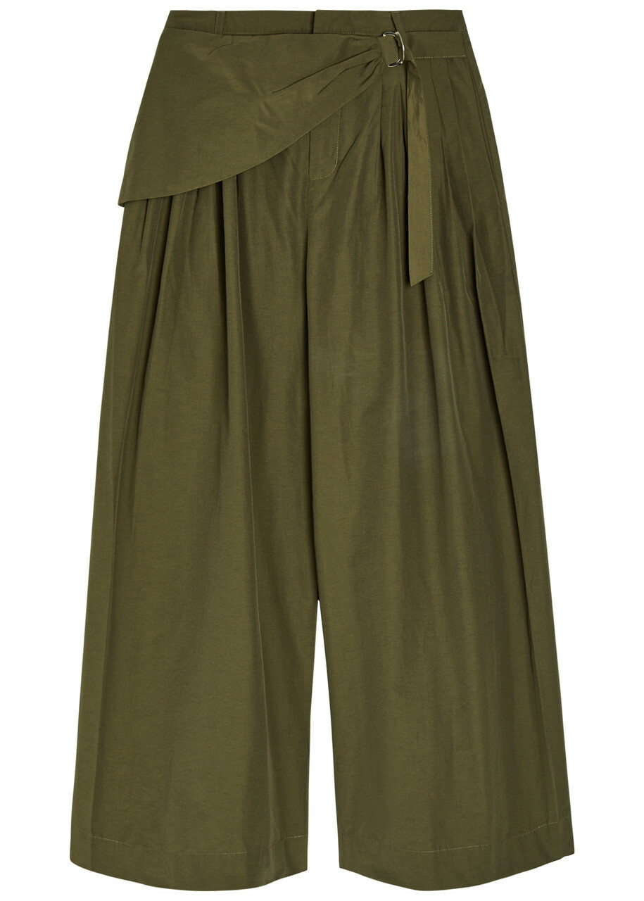 Damson Madder Fabia Cotton-blend Wide-leg Trousers Khaki
