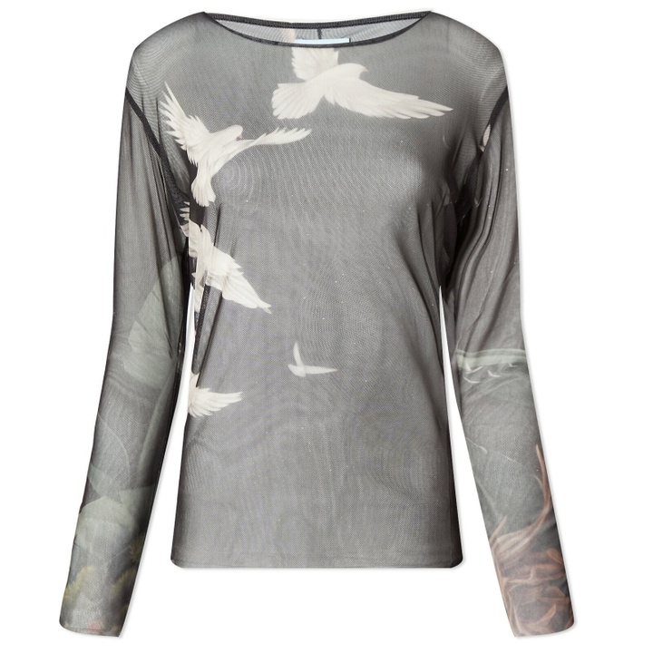 Photo: 3.Paradis Women's Mesh Round Neck Flying Doves Shirt in Black