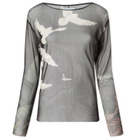3.Paradis Women's Mesh Round Neck Flying Doves Shirt in Black