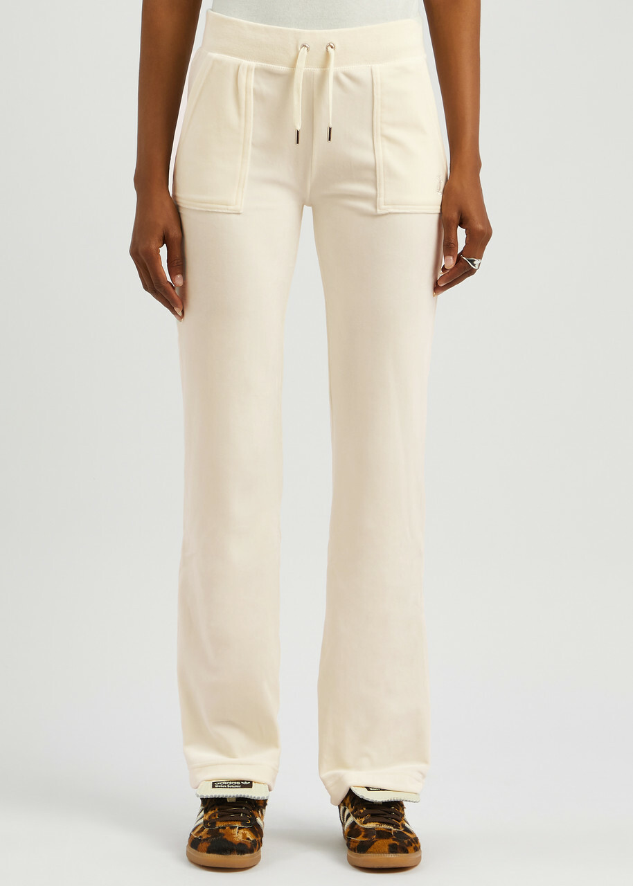 Juicy Couture Del Ray Logo Velour Sweatpants Cream