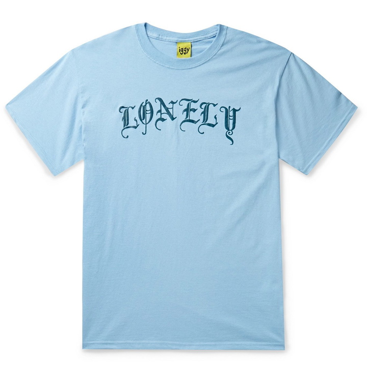 Photo: iggy - Printed Cotton-Blend Jersey T-Shirt - Blue