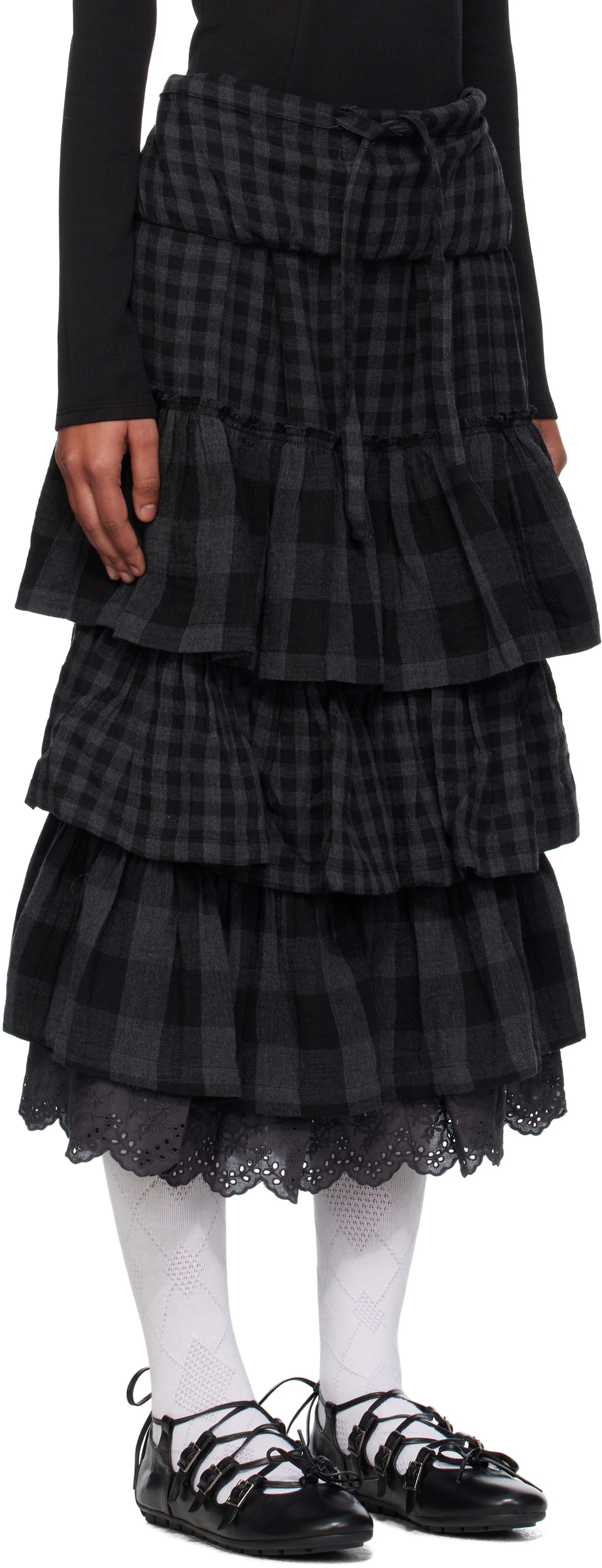 OPEN YY Black Rolled Waist Tiered Midi Skirt