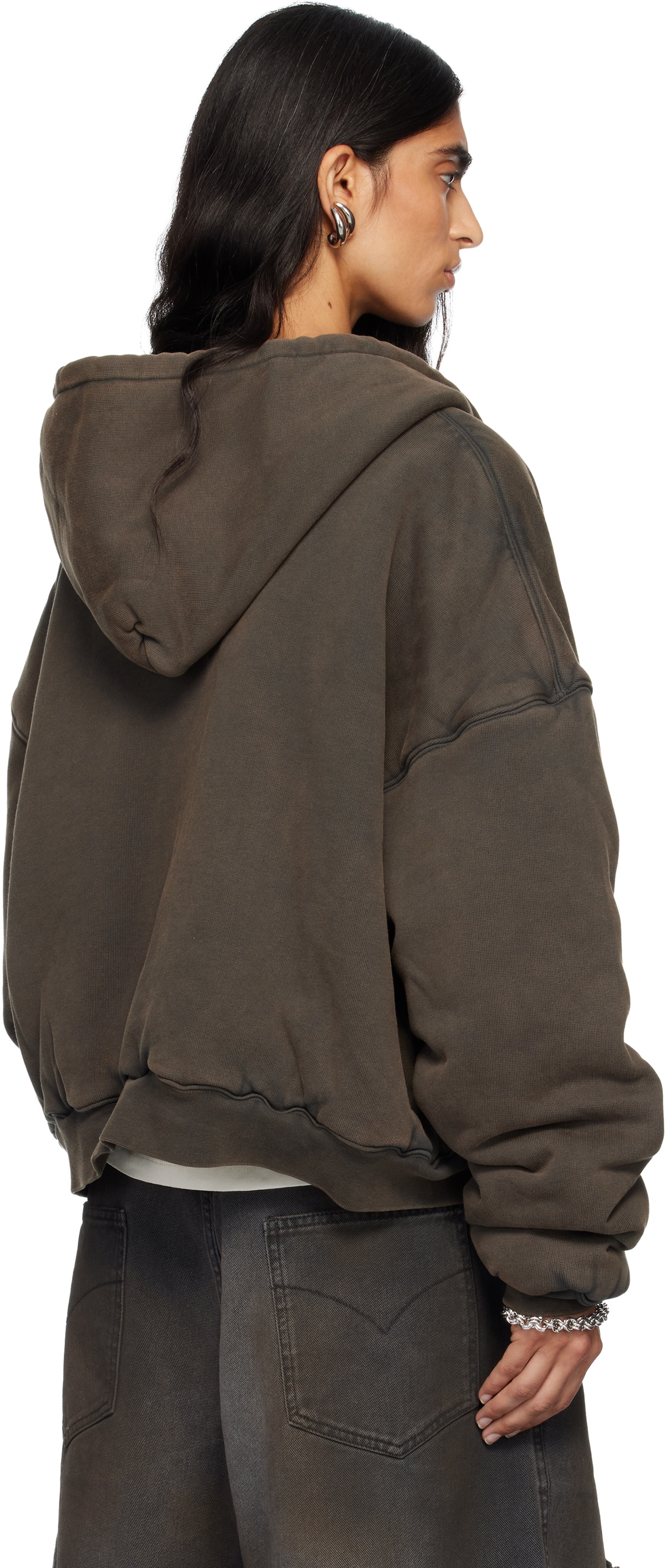 LU'U DAN Gray Washed Out Zip Up Hoodie