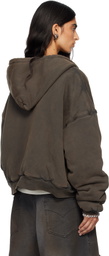 LU'U DAN Gray Washed Out Zip Up Hoodie