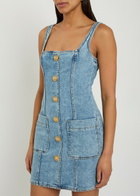 Balmain Button-embellished Stretch-denim Mini Dress Light Blue