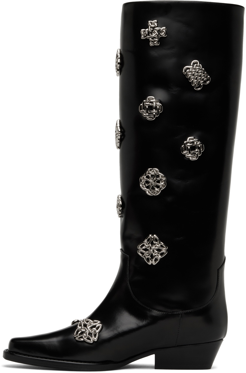 Toga Pulla SSENSE Exclusive Black Leather Embellished Tall Boots