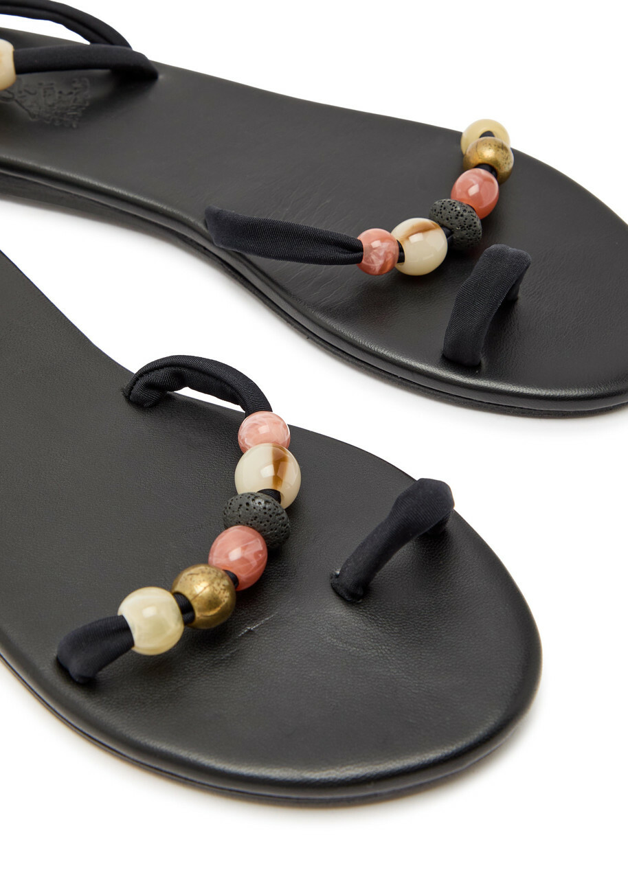 Ancient Greek Sandals Eleftheria Beaded Leather Sandals Black