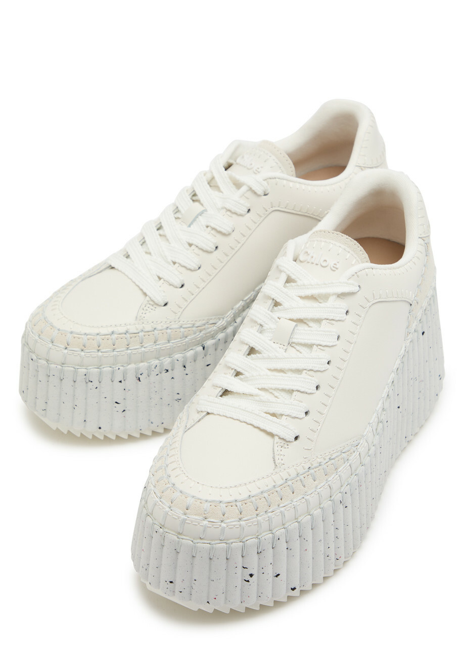 Chloe Nama Panelled Leather Flatform Sneakers White