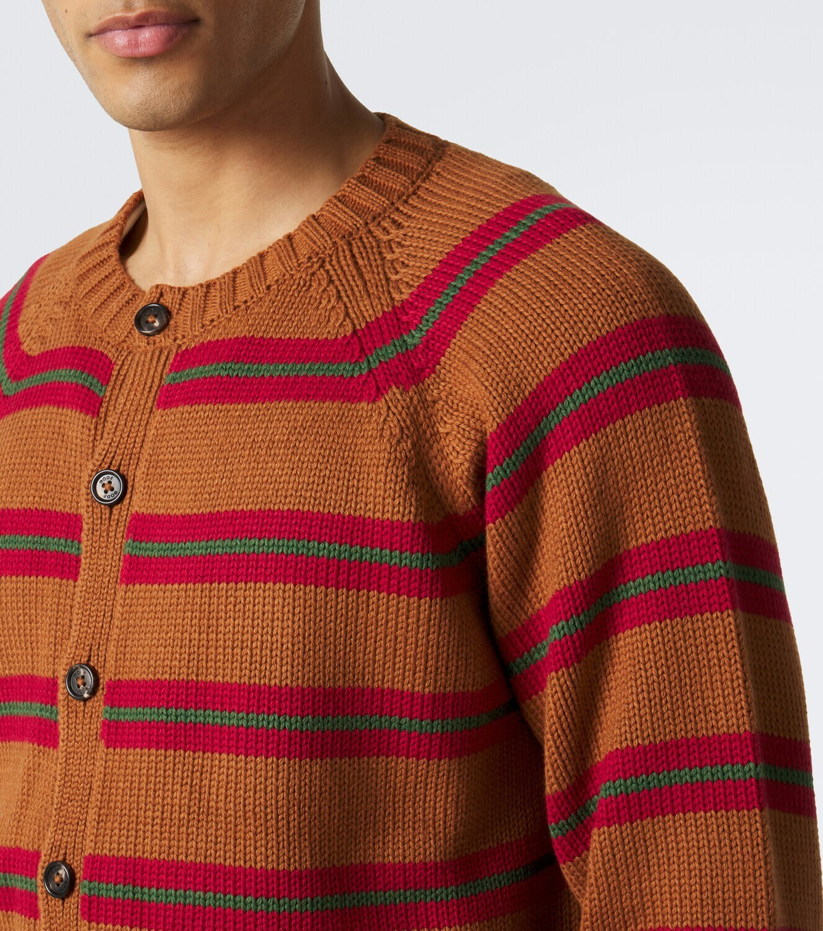 Bode Holly striped cotton and wool cardigan