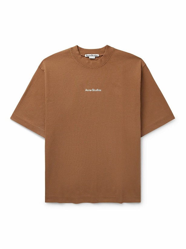Photo: Acne Studios - Extorr Logo-Flocked Garment-Dyed Cotton-Jersey T-Shirt - Brown