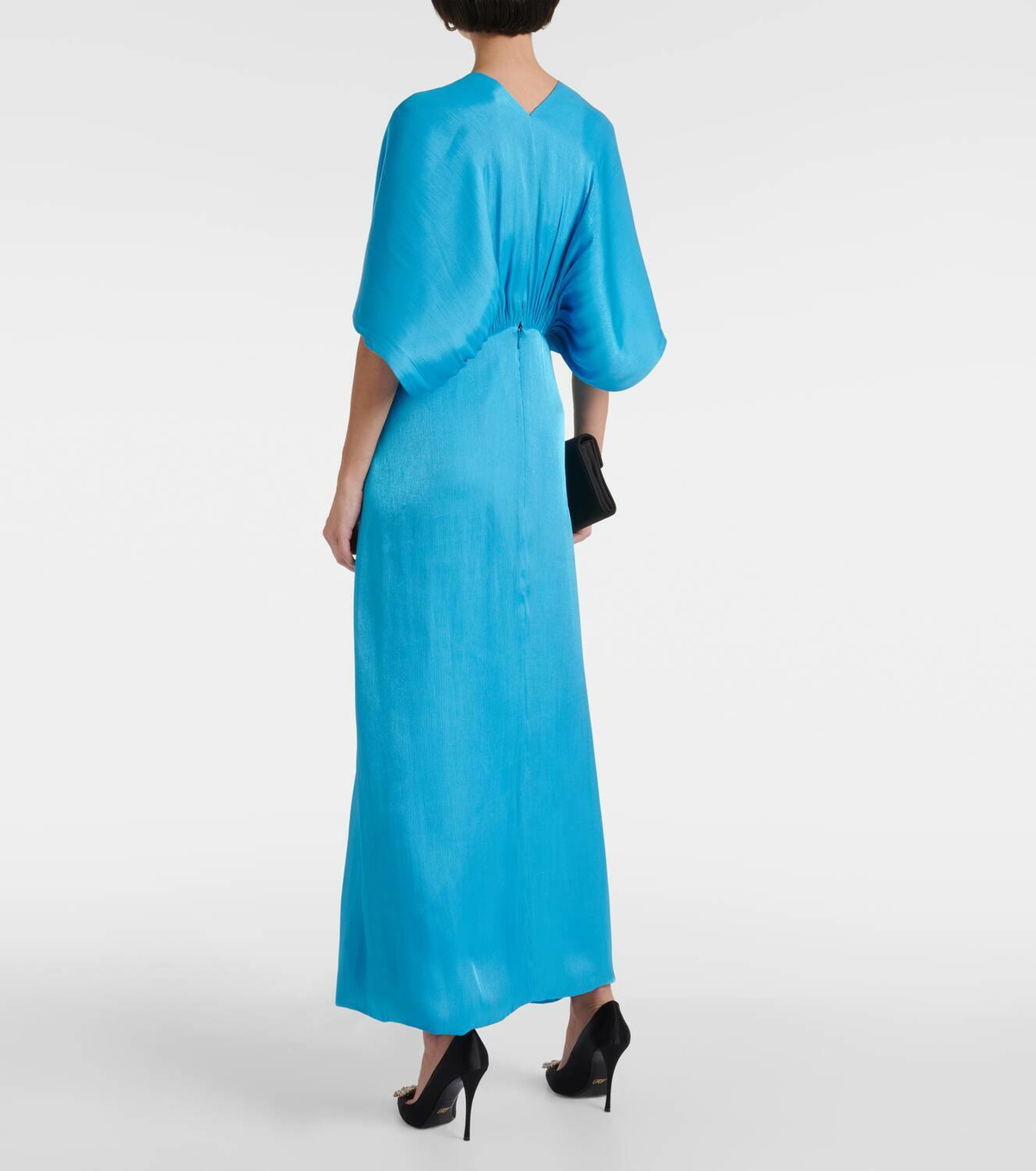 Costarellos Roanna draped lamé georgette gown