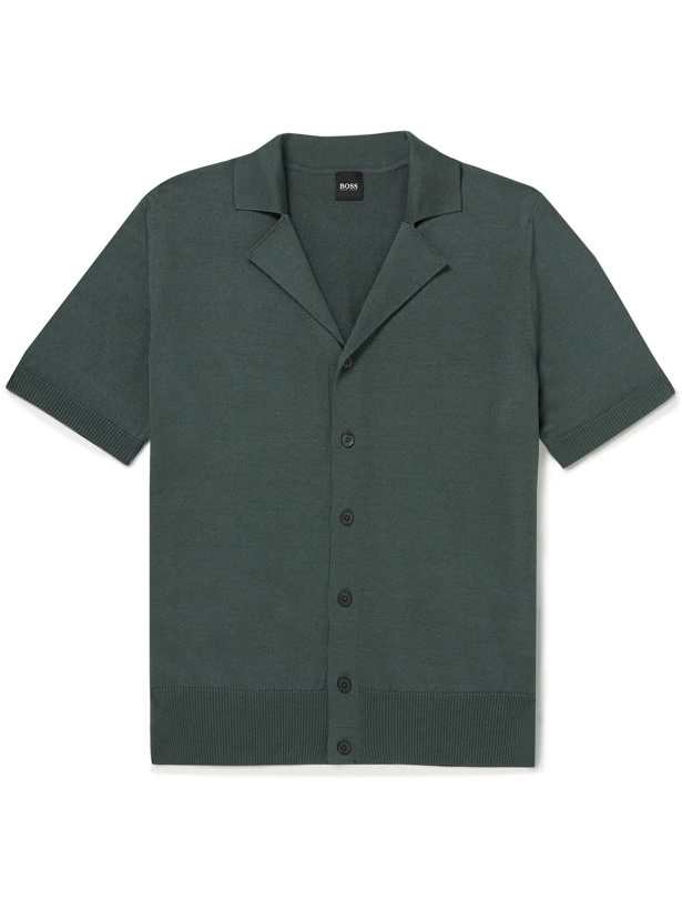 Photo: HUGO BOSS - Camp-Collar Mercerised Cotton Shirt - Green