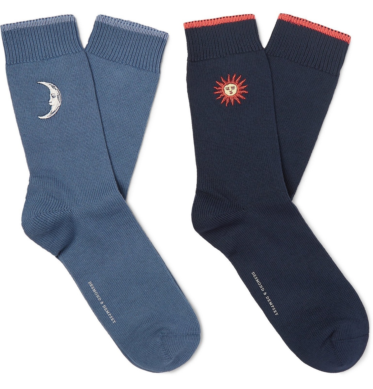 Photo: Desmond & Dempsey - Two-Pack Embroidered Stretch Cotton-Blend Socks - Blue