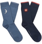 Desmond & Dempsey - Two-Pack Embroidered Stretch Cotton-Blend Socks - Blue