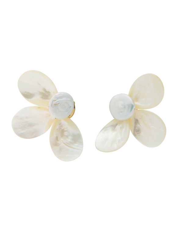 Photo: Eliou Fada Shell and Pearl Clip-on Earrings - One Size