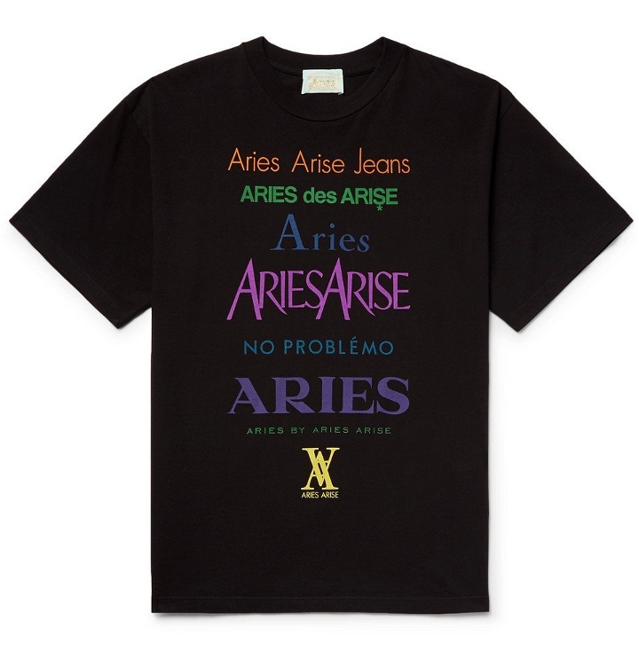 Photo: Aries - Printed Cotton-Jersey T-Shirt - Men - Black