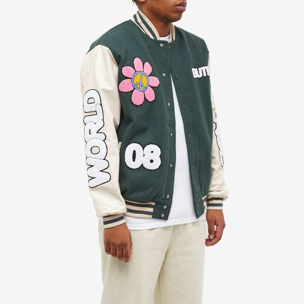 Butter Goods Men's World Peace Varsity Jacket in Forest Green