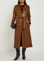 Nour Hammour Scarlett Belted Leather Trench Coat Brown