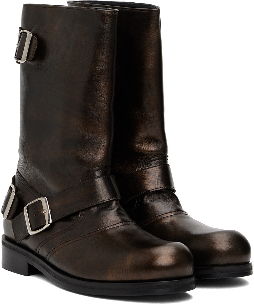 Stefan Cooke SSENSE Exclusive Brown Biker Boots