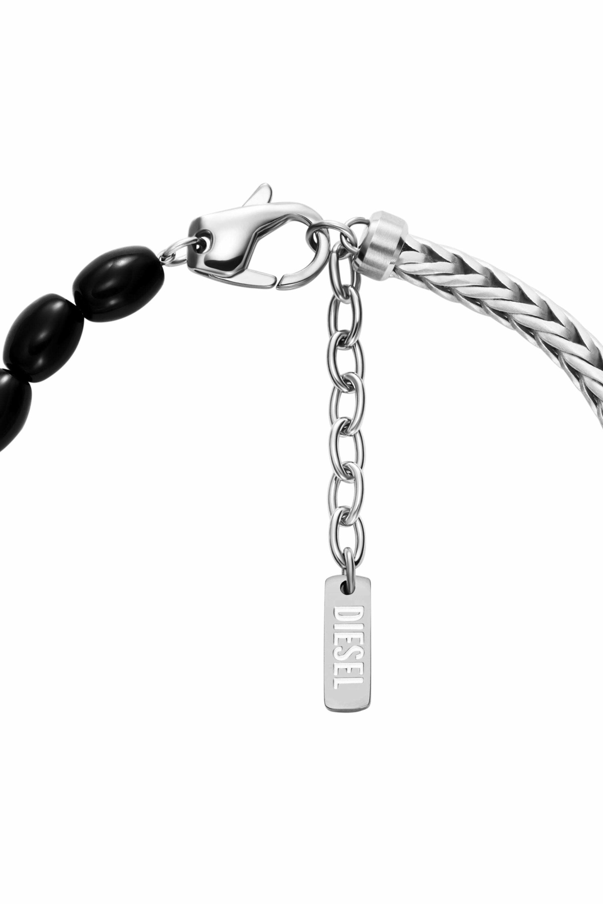 Diesel Black Agate Beaded Bracelet - Bracelets - Unisex - Silver