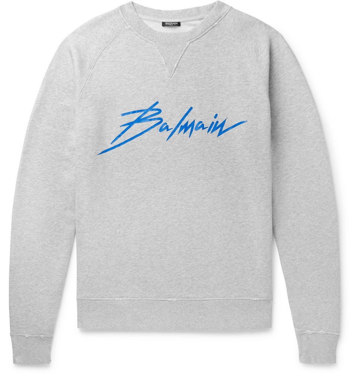 Photo: Balmain - Logo-Print Loopback Cotton-Jersey Sweatshirt - Men - Gray