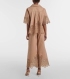 Elie Saab Embroidered gabardine cropped wide-leg pants