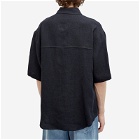 Auralee Men's Linen Silk Short Sleeve Shirt in Dark Navy