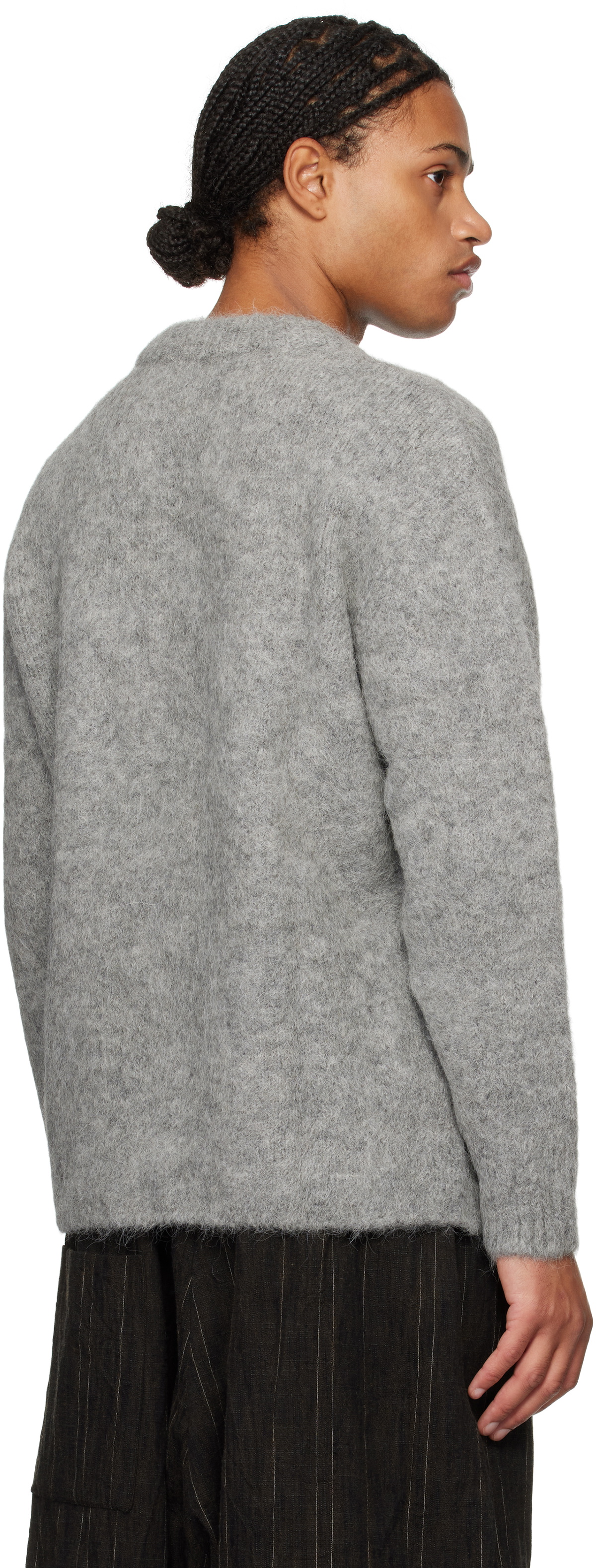 AMOMENTO Gray Alpaca Round Neck Sweater