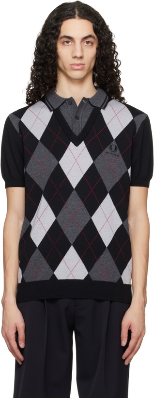 Photo: Fred Perry Black & Gray Kris Van Assche Edition Argyle Knitted Polo