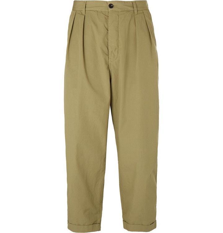 Photo: Albam - Wide-Leg Pleated Washed Cotton-Poplin Trousers - Men - Green