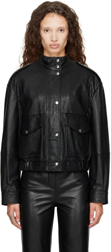 Photo: BOSS Black Stand Collar Grained Leather Jacket
