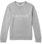 Balmain - Logo-Print Mélange Loopback Cotton-Jersey Sweatshirt - Men - Gray