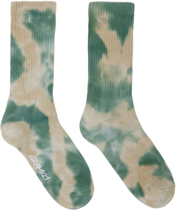 Photo: Gramicci Green & Beige Tie-Dye Socks