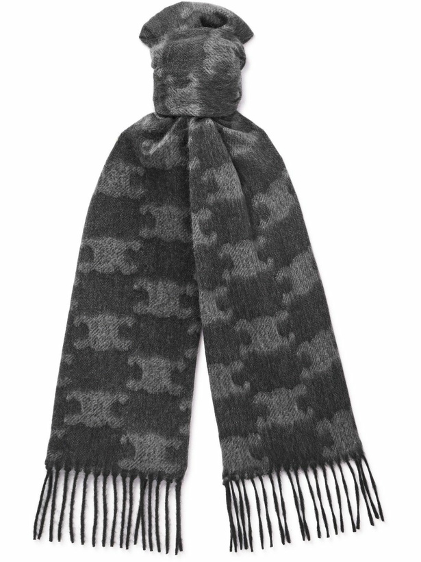 Photo: CELINE - Triomphe Fringed Monogrammed Jacquard-Knit Cashmere Scarf