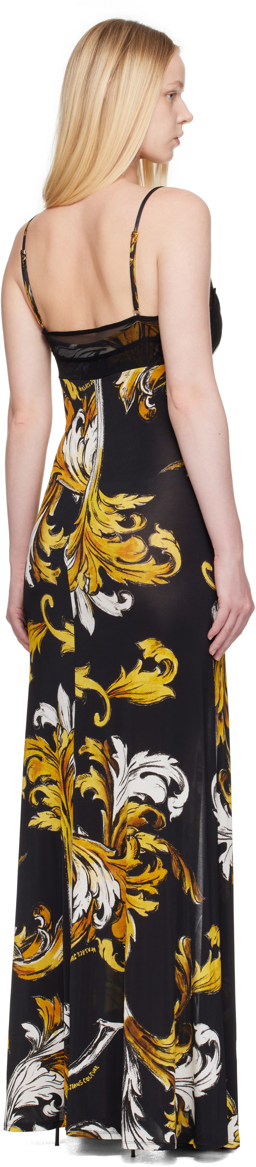 Versace Jeans Couture Black Outline Barocco Slip Maxi Dress