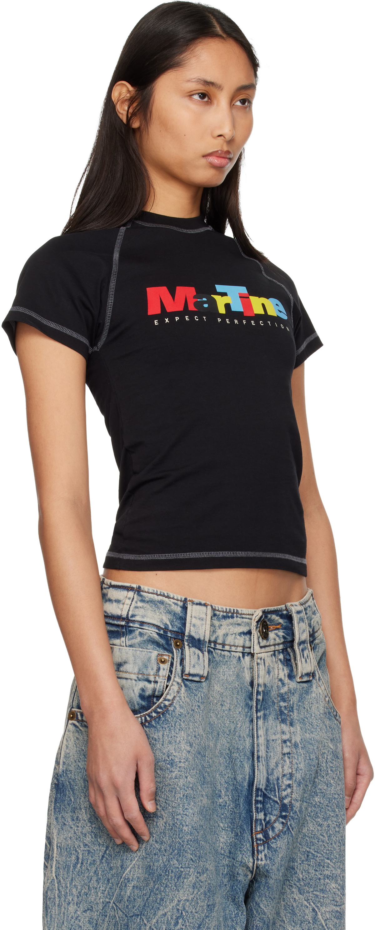 Martine Rose Black Raglan Shrunken T-shirt
