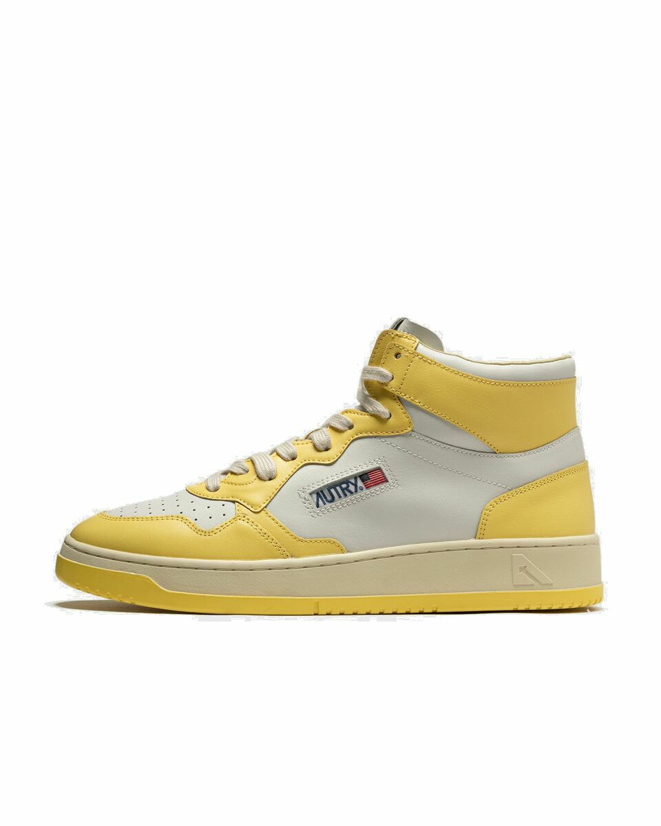 Photo: Autry Action Shoes Autry 1 Mid Man White/Yellow - Mens - High & Midtop