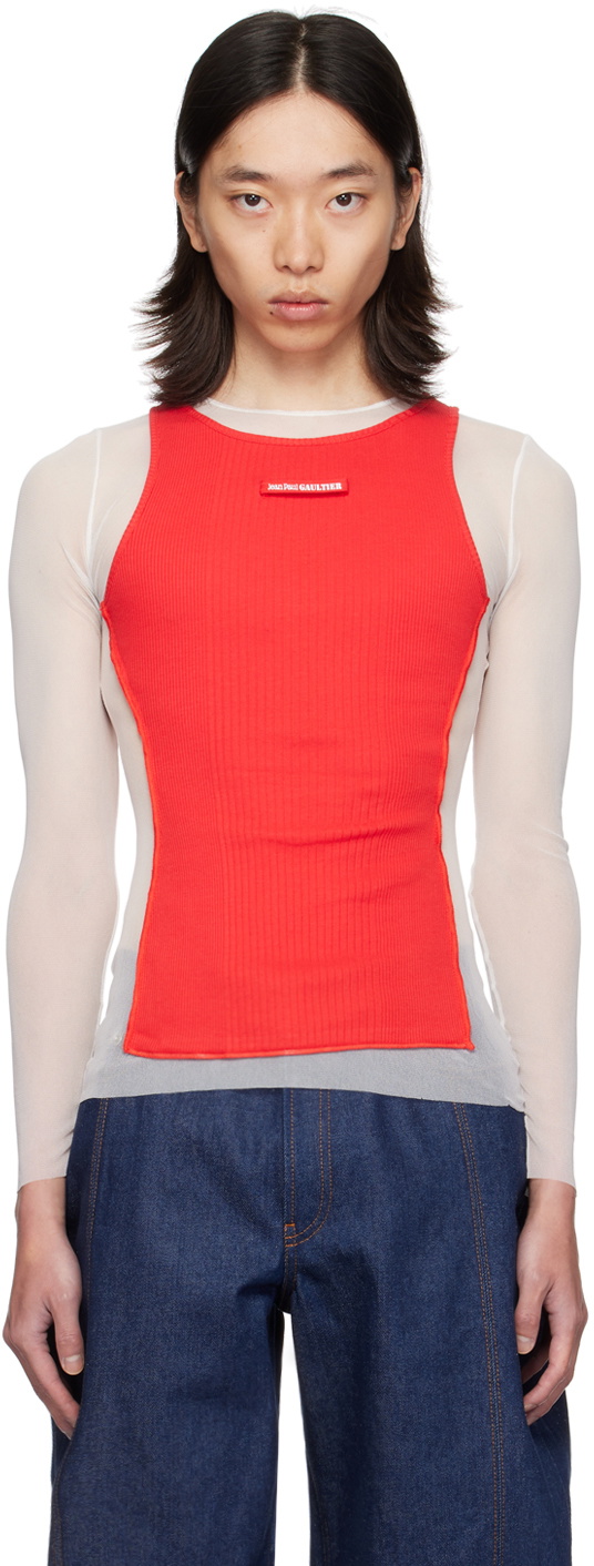 Jean Paul Gaultier White & Red 'The Petit Grand' Long Sleeve T