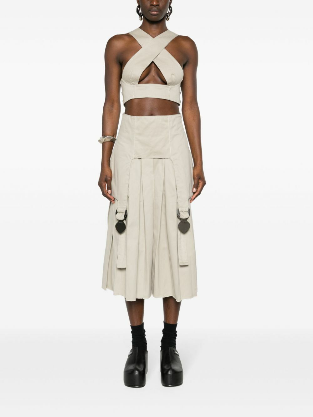 Sinead O'Dwyer Neutral Pleated Wide-Leg Trousers