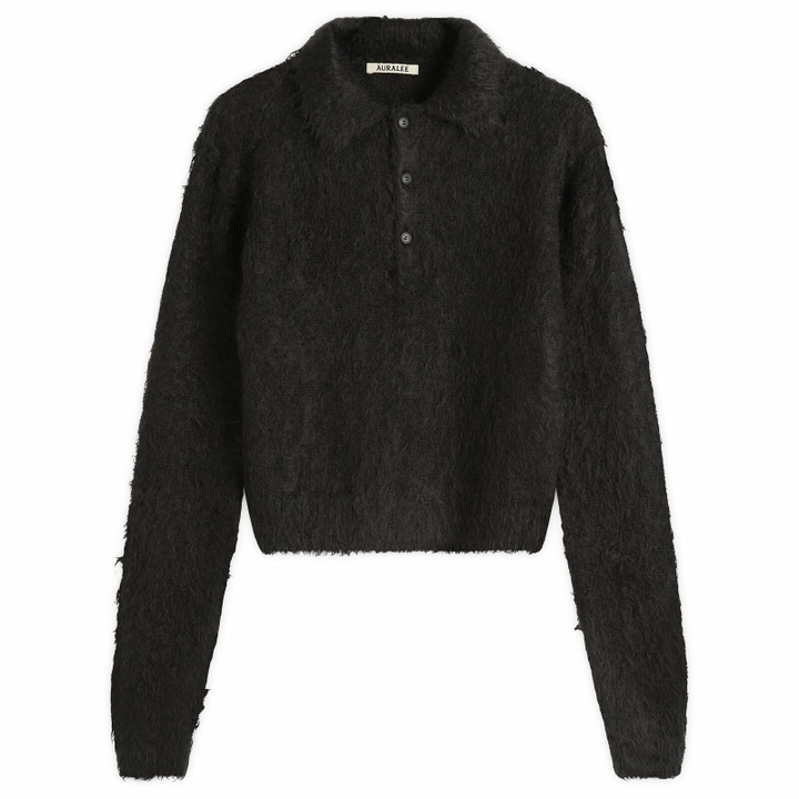 Photo: Auralee Women's Mohair Knit Polo in Ink Black