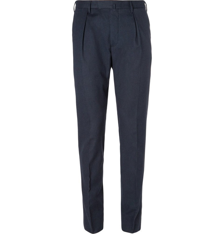 Photo: Incotex - Slim-Fit Puppytooth Stretch-Cotton Trousers - Men - Navy