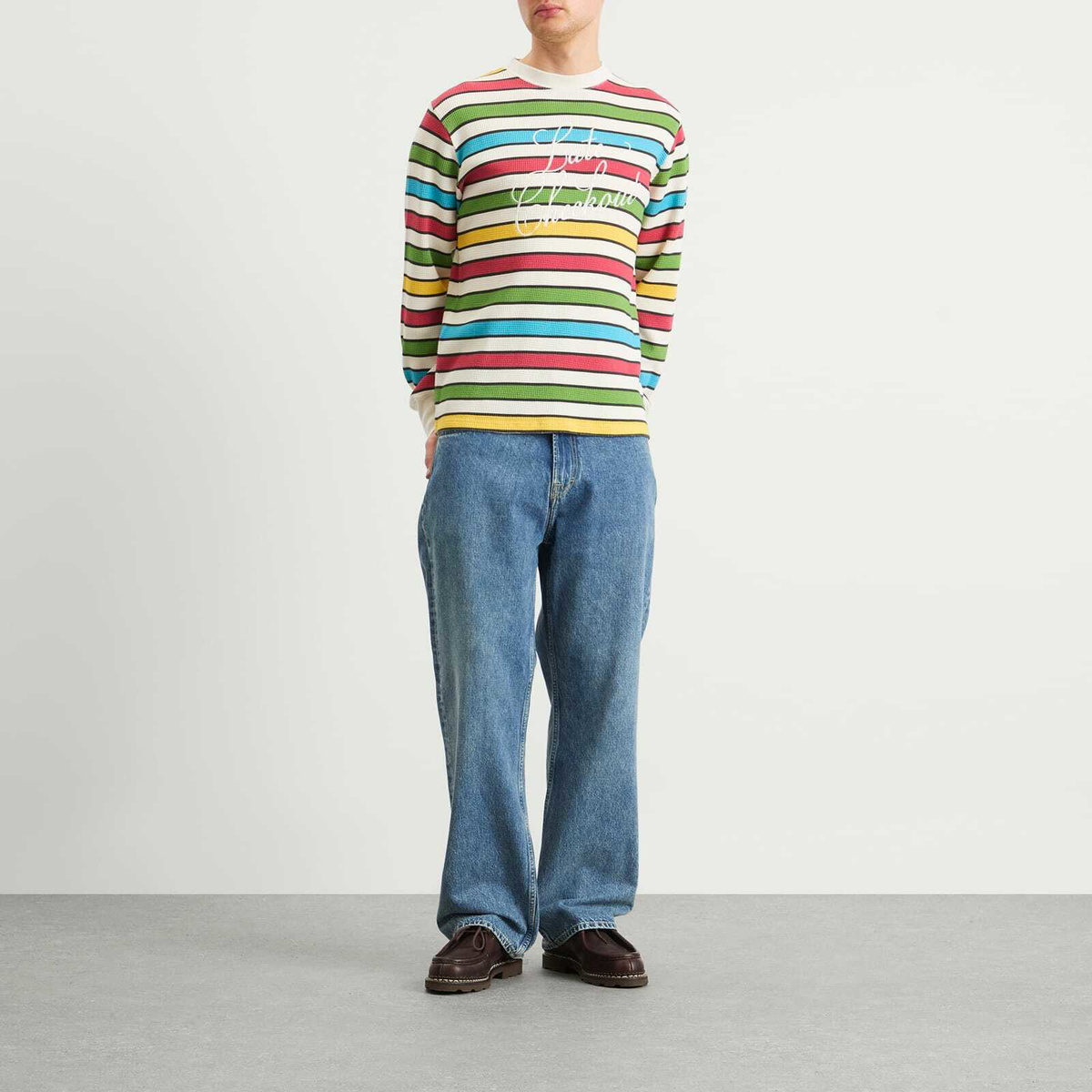 Late Checkout Men's Script Waffle L/S T-Shirt in Multicolour