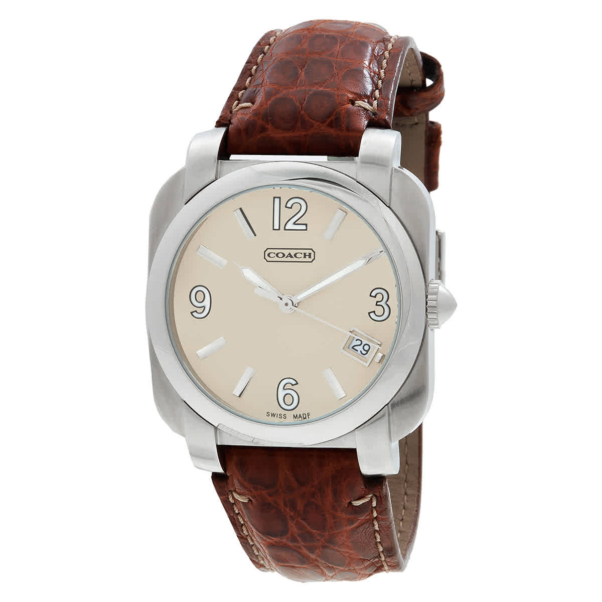 Coach Brown Leather Silver Quartz Beige Dial Mens Watch 14600444